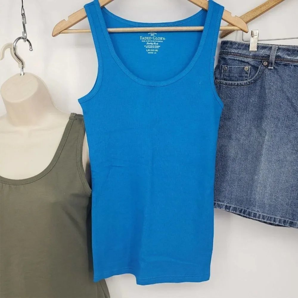 Lot of 3 Faded Glory Jean Shorts & Tank Tops 14 Lg